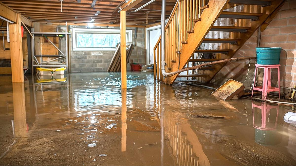 Technicians performing water extraction and flood damage restoration in a home